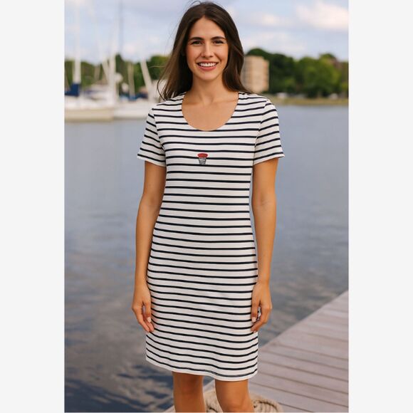 Saint James Breton Nautical Dress Womens Size US 10 Navy Striped Coastal Classic - Picture 1 of 16